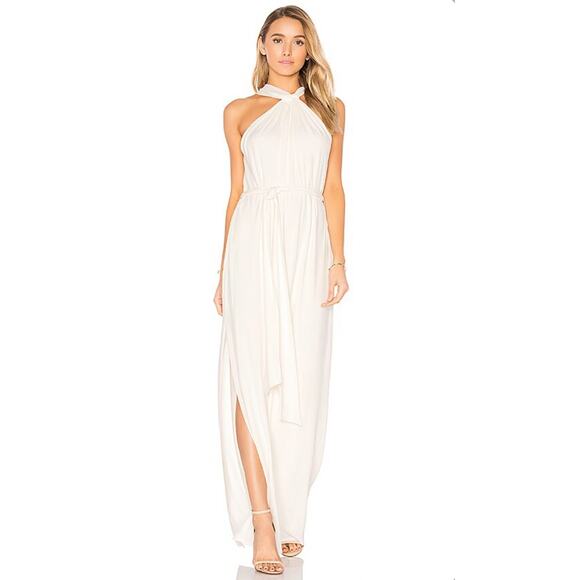 Halston Heritage Dress Womens Medium Chalk White Evening Gown Maxi JOJ161764 NWT - Picture 1 of 9